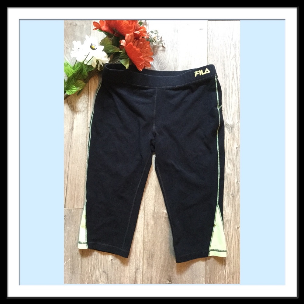 Fila Workout Crop Pants, black/lime piping, Med